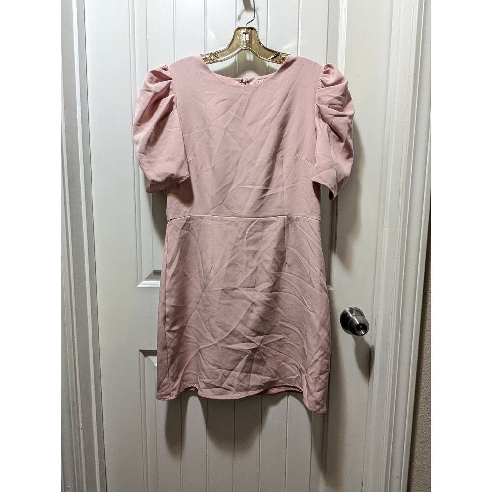 TCEC Puff Sleeve Fitted Waist Pink Mini Dress Spring Summer Size L